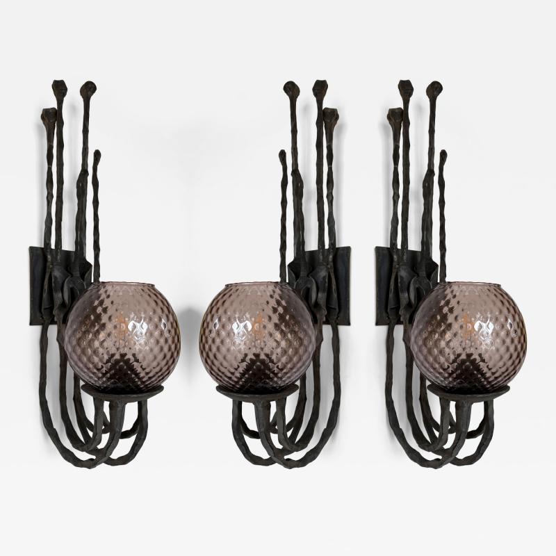  Pozzebon Wrought Iron and Glass Sconce by Pozzebon Italy 1970s