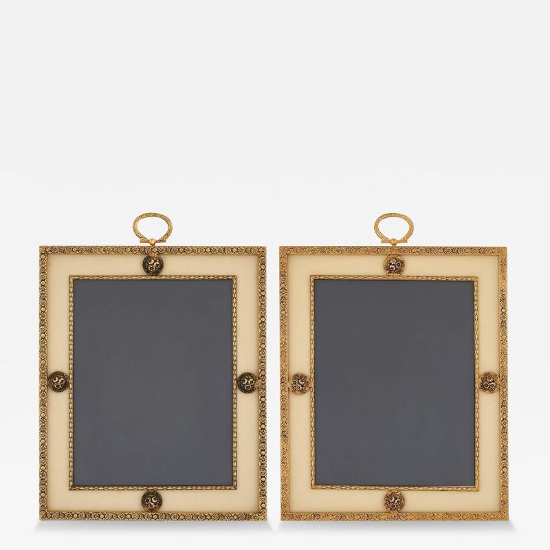  Puiforcat Pair of silk mounted gilt metal picture frames by Puiforcat of France