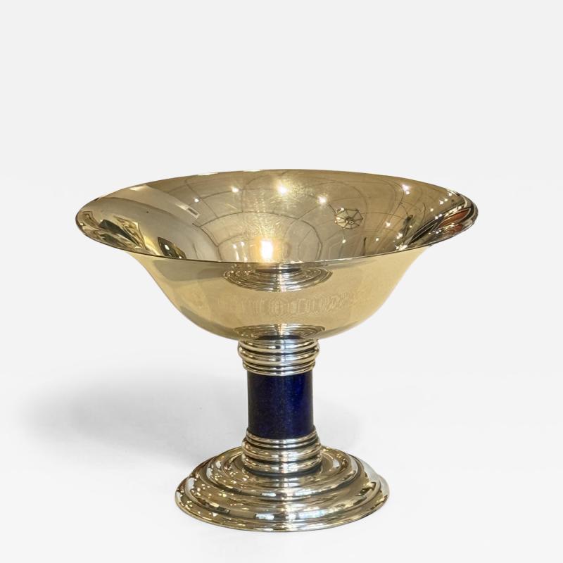  Puiforcat Puiforcat Art Deco Silver Tazza with Cobalt Blue Enamel Column France c 1930s