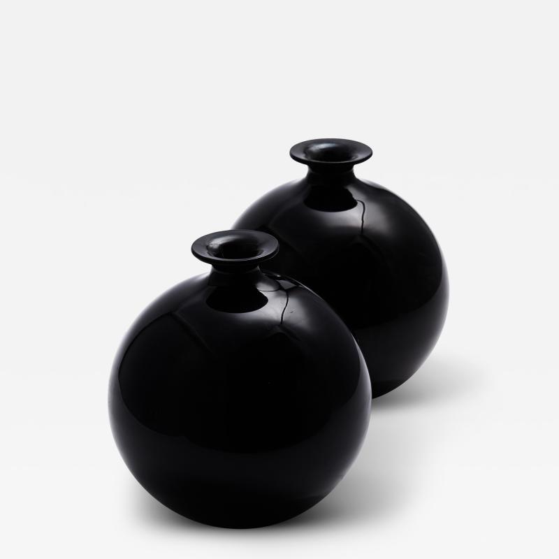  Pukeberg Pair of Black Opaline Glass Vases by Harald Notini for Pukeberg