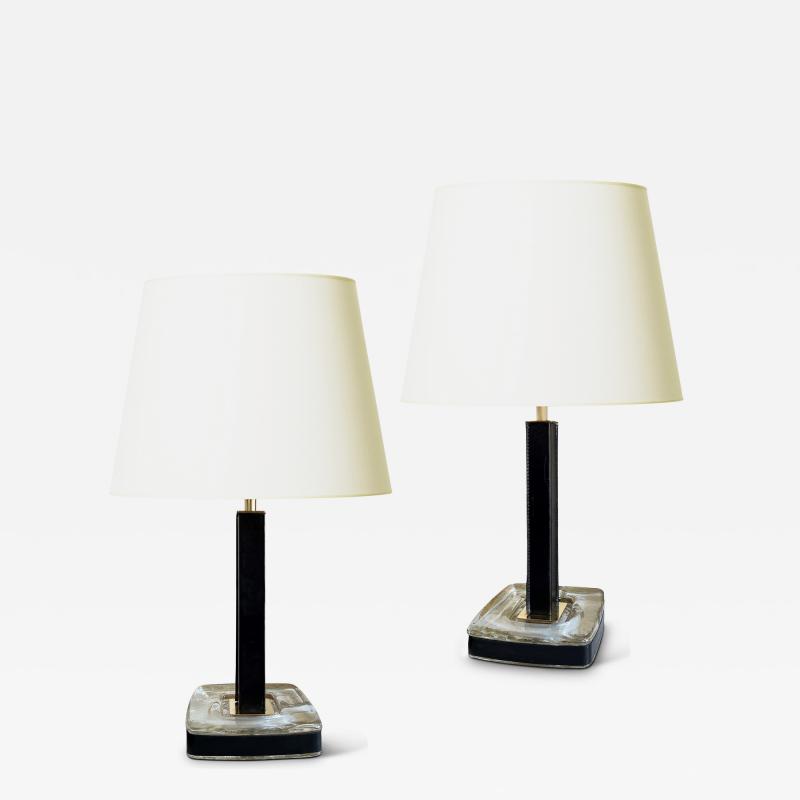  Pukeberg Pair of Table Lamp in Crystal Leather and Brass by Uno Westerberg for Pukeberg