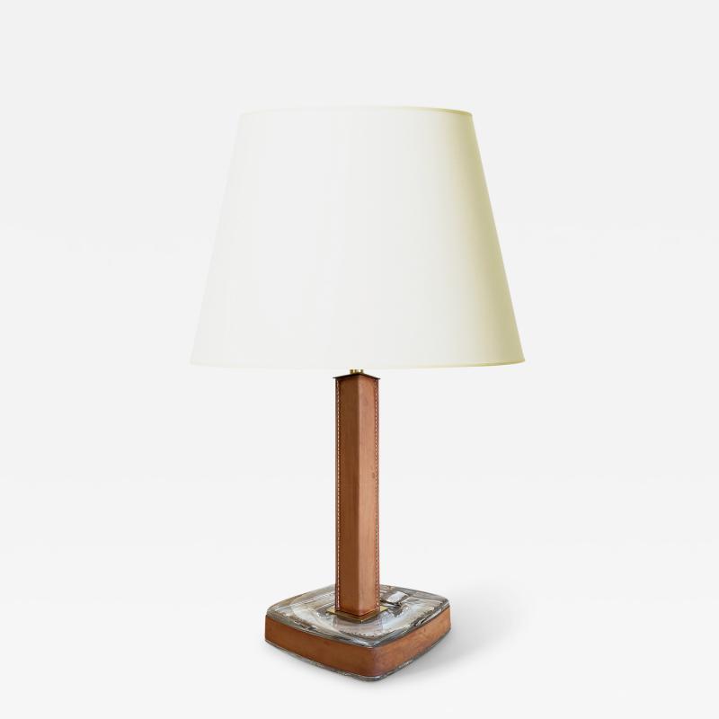  Pukeberg Table Lamp in Crystal Leather and Brass by Uno Westerberg for Pukeberg