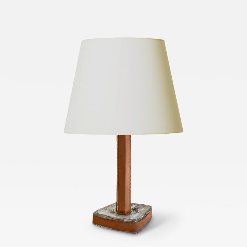  Pukeberg Table Lamp in Crystal Leather and Brass by Uno Westerberg for Pukeberg