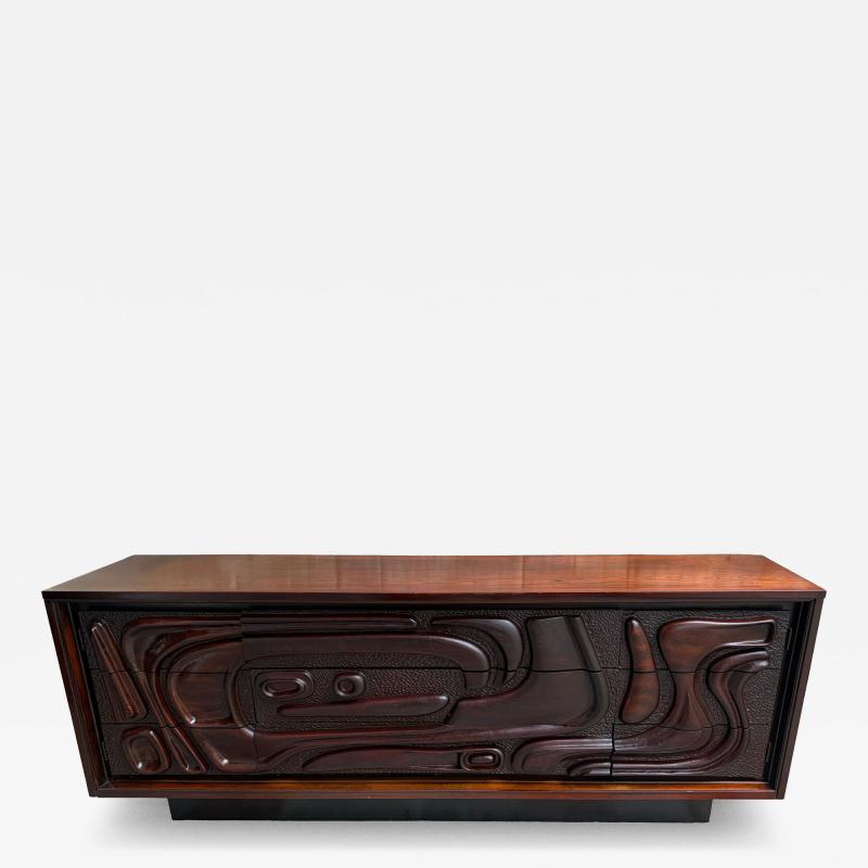  Pulaski Furniture Corporation Gorgeous Pulaski Oceanic Sculpted Front Brutalist Credenza Cabinet Mid Century