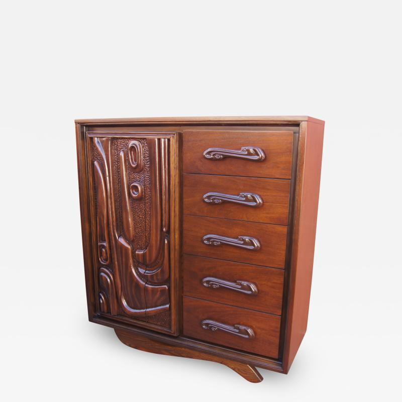  Pulaski Furniture Corporation Lacquered Walnut Oceanic Series Tall Dresser by Pulaski Furniture