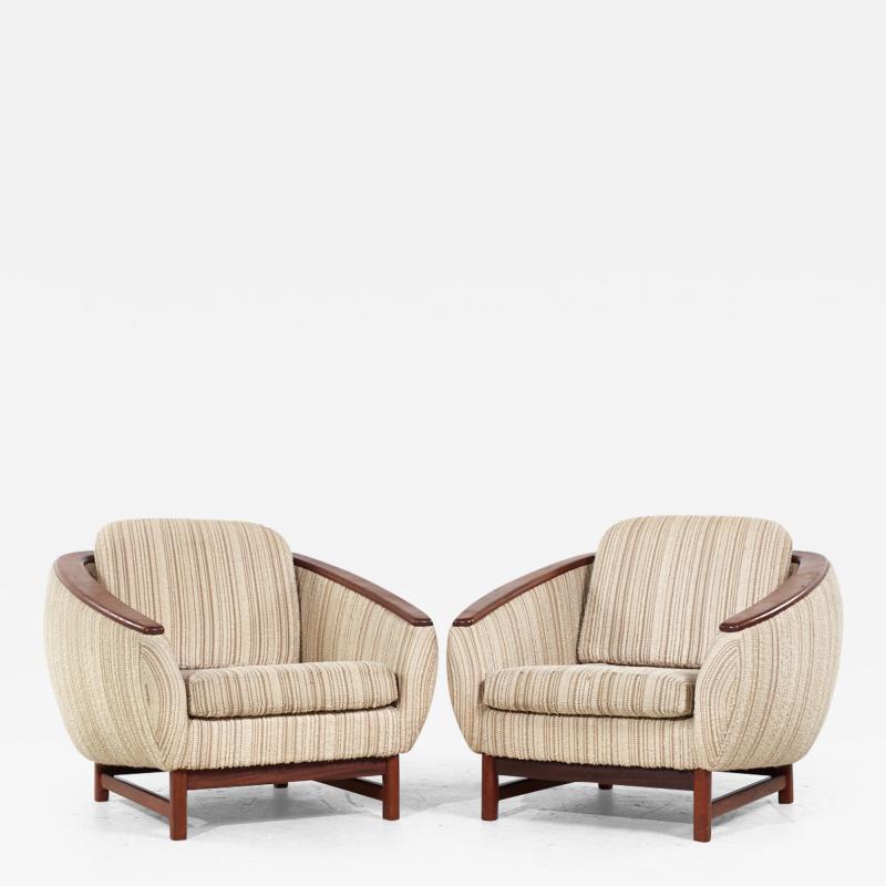  R Huber R Huber Mid Century Teak Barrel Lounge Chairs Pair