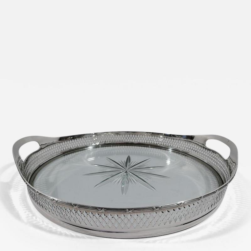  R Wallace Sons Antique American Edwardian Neoclassical Sterling Silver and Glass Tray