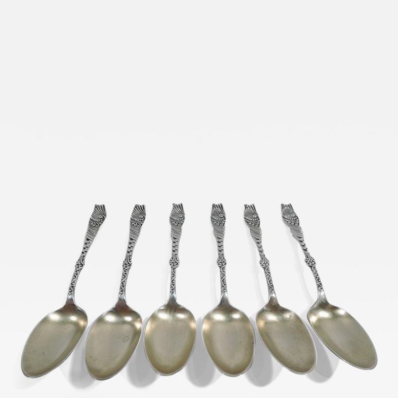  R Wallace Sons Set of 6 Antique American Art Nouveau Sterling Silver Demitasse Spoons