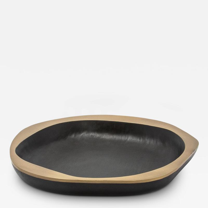  R Y Augousti Bowl in Black Oak with Bronze Patina Brass Details by R Y Augousti