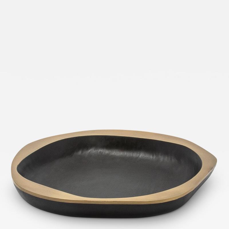  R Y Augousti Bowl in Black Oak with Bronze Patina Brass Details by R Y Augousti