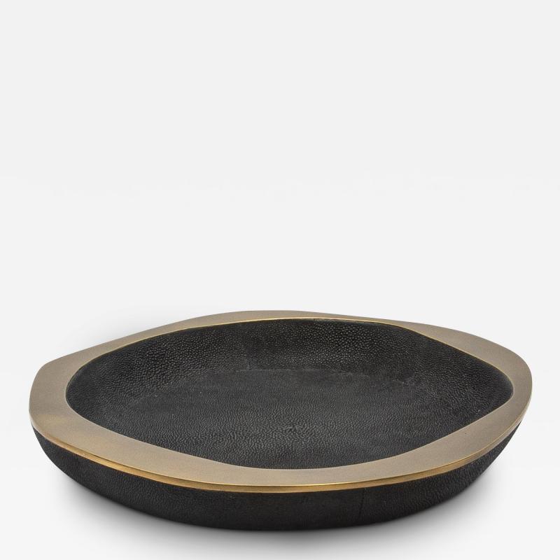  R Y Augousti Bowl in Black Shagreen with Bronze Patina Brass Details by R Y Augousti