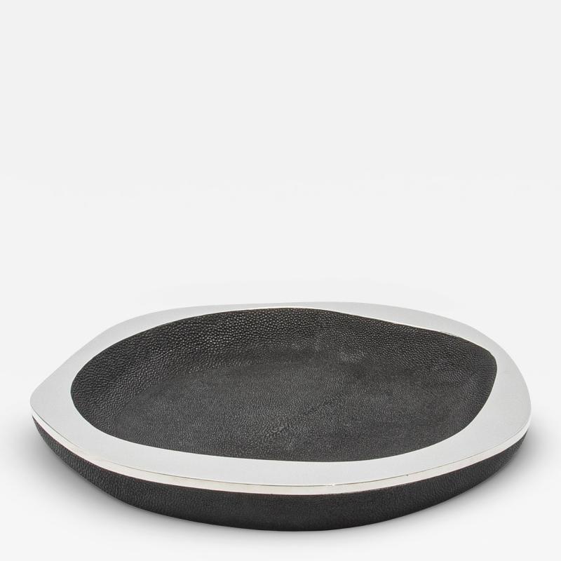  R Y Augousti Bowl in Black Shagreen with Stainless Steel Details R Y Augousti