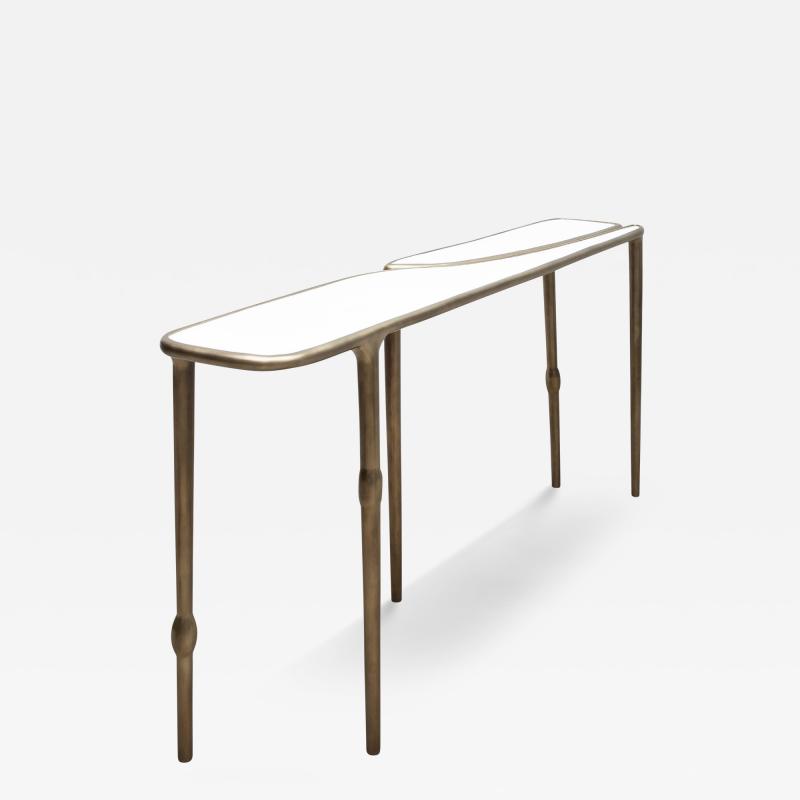  R Y Augousti Console in White Shagreen with Bronze Patina Brass by R Y Augousti