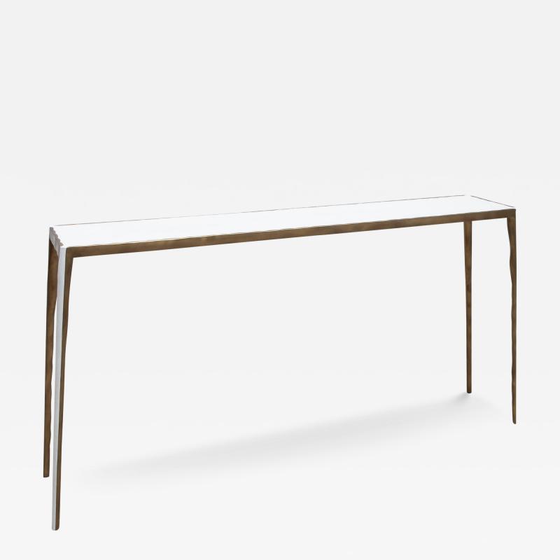  R Y Augousti Console in White Shagreen with Bronze Patina Brass by R Y Augousti