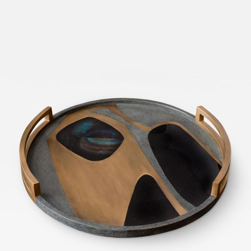  R Y Augousti Contemporary R Y Augousti Large Tray with Inlaid Brass Shagreen and Penshell