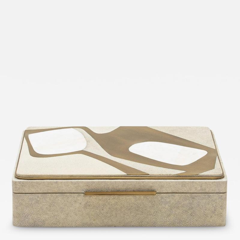  R Y Augousti Jewelry Box in Shagreen with Mother of Pearl and Brass Details by R Y Augousti