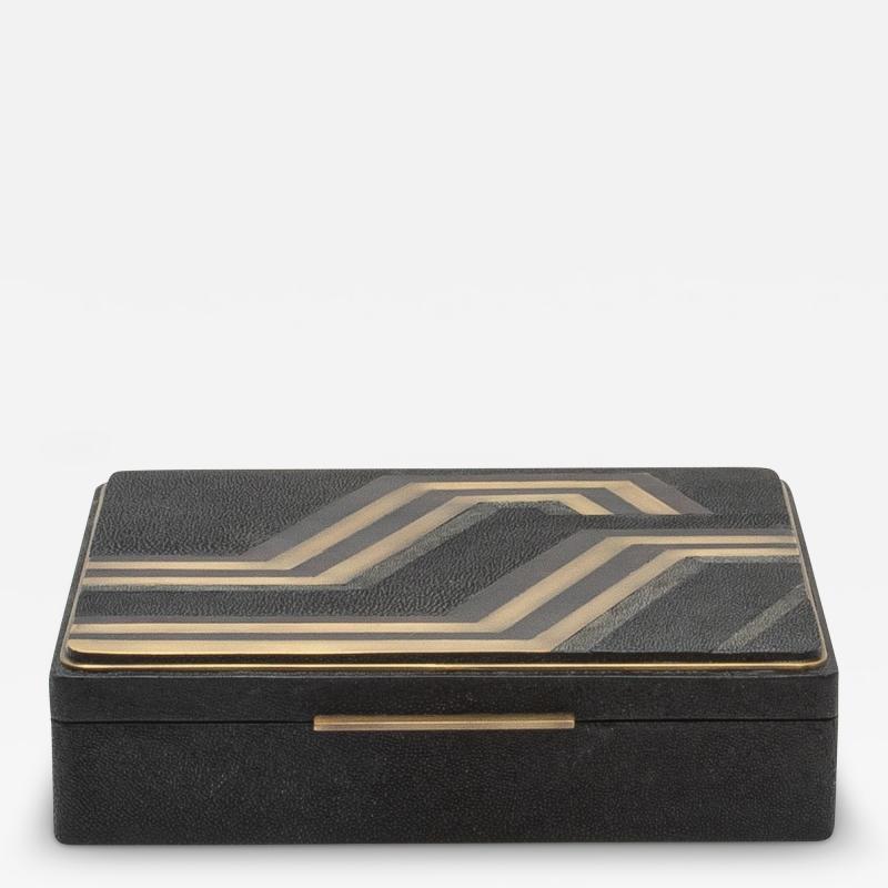  R Y Augousti Jewelry Box in Shagreen with Shell and Brass Details by R Y Augousti