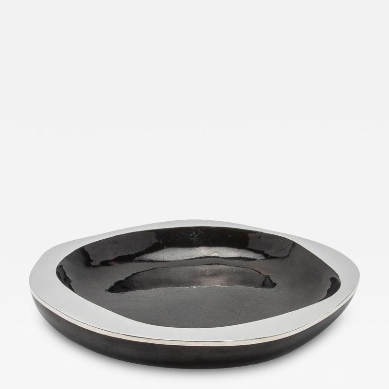  R Y Augousti Modern Bowl in Black Shell with Stainless Steel Details by R Y Augousti