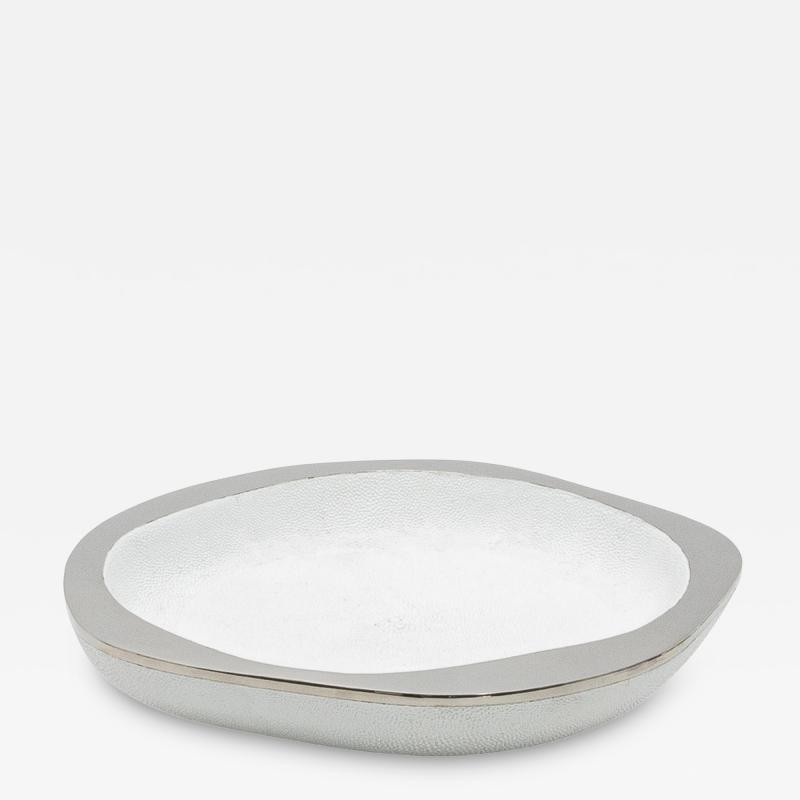  R Y Augousti Modern Bowl in White Shagreen with Stainless Steel Details by R Y Augousti