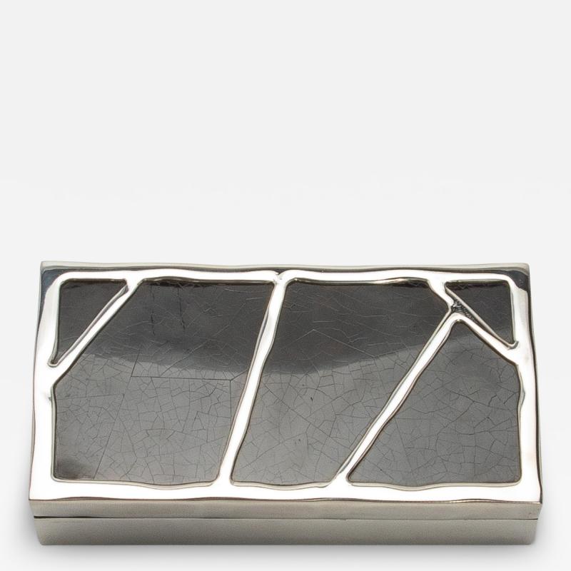  R Y Augousti Modern Box in Black Shell with Polished Stainless Steel by R Y Augousti