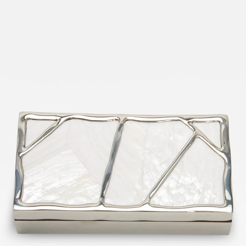  R Y Augousti Modern Box in Mother of Pearl with Polished Stainless Steel by R Y Augousti