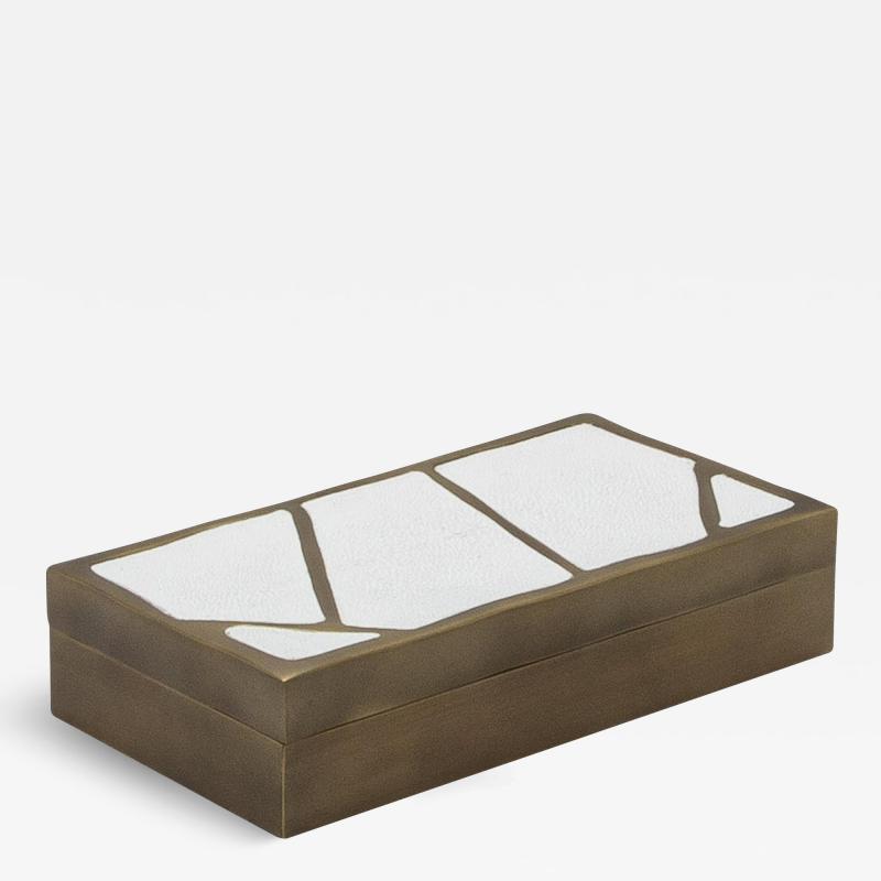  R Y Augousti Modern Box in White Shagreen with Bronze Patina Brass by R Y Augousti