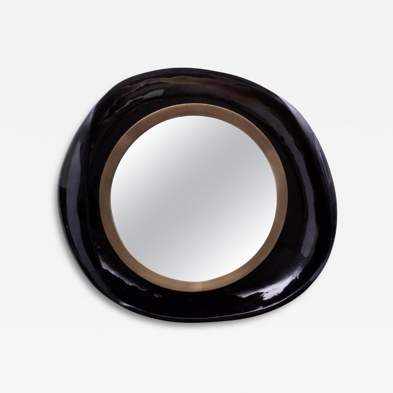  R Y Augousti Modern Mirror in Black Shell with Bronze Patina Brass by R Y Augousti