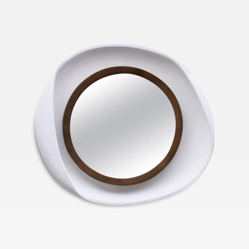  R Y Augousti Modern Mirror in White Shagreen with Bronze Patina Brass Details by R Y Augousti