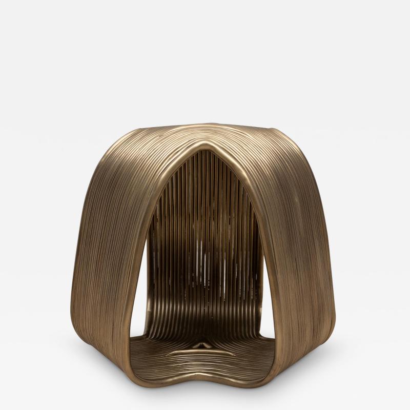  R Y Augousti Modern Sculptural Stool in Bronze Patina Brass by R Y Augousti