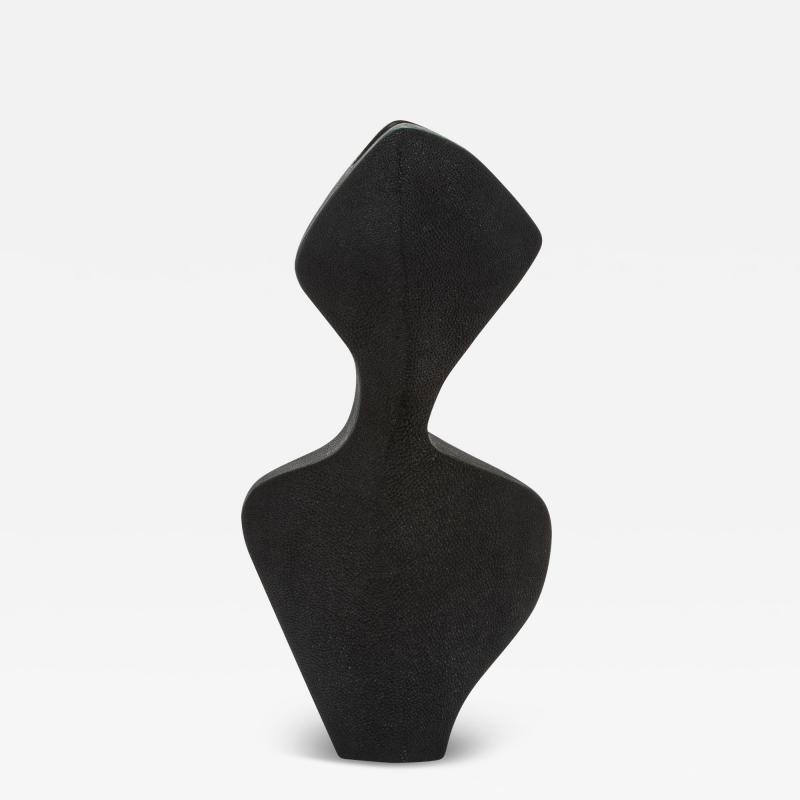  R Y Augousti Modern Sculptural Vase in Black Shagreen by R Y Augousti