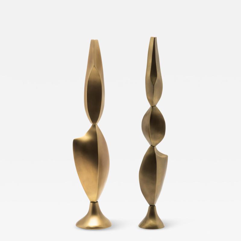  R Y Augousti Pair of Modern Abstract Sculptures in Bronze Patina Brass by Patrick Coard Paris