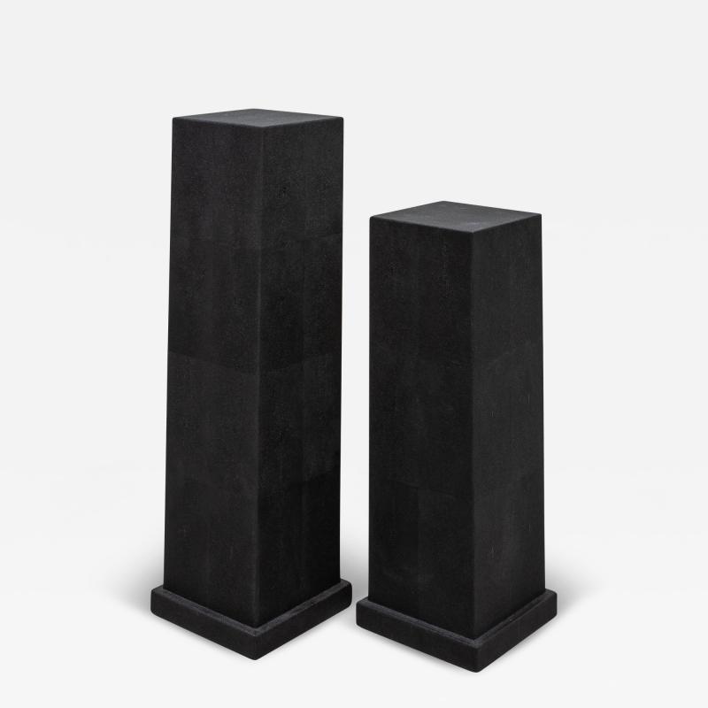  R Y Augousti Pair of Modern Classic Columns in Black Shagreen by R Y Augousti