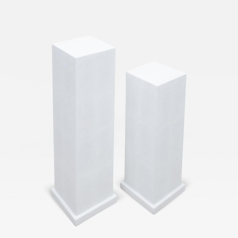  R Y Augousti Pair of Modern Classic Columns in White Shagreen by R Y Augousti