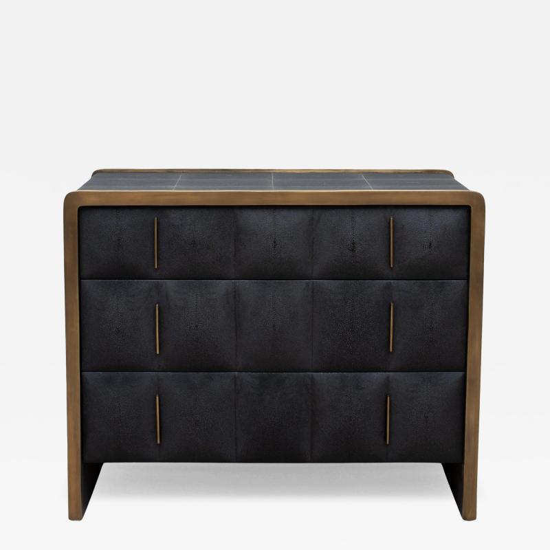  R Y Augousti Quilted Chest of Drawers in Shagreen with Brass Details by R Y Augousti