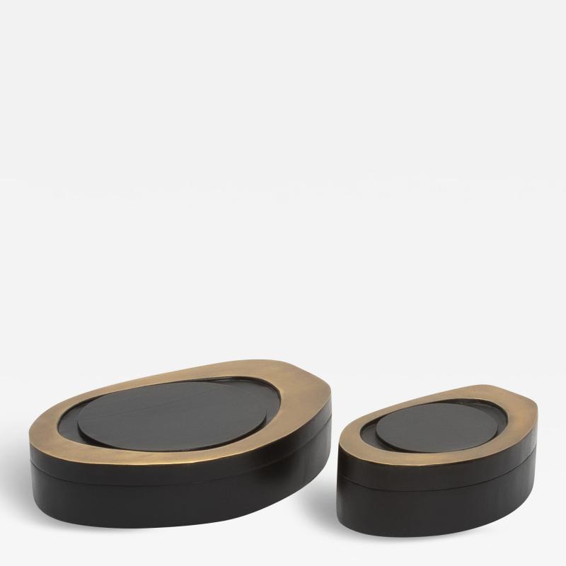  R Y Augousti Set of 2 Boxes in Black Oak with Bronze Patina Brass by R Y Augousti