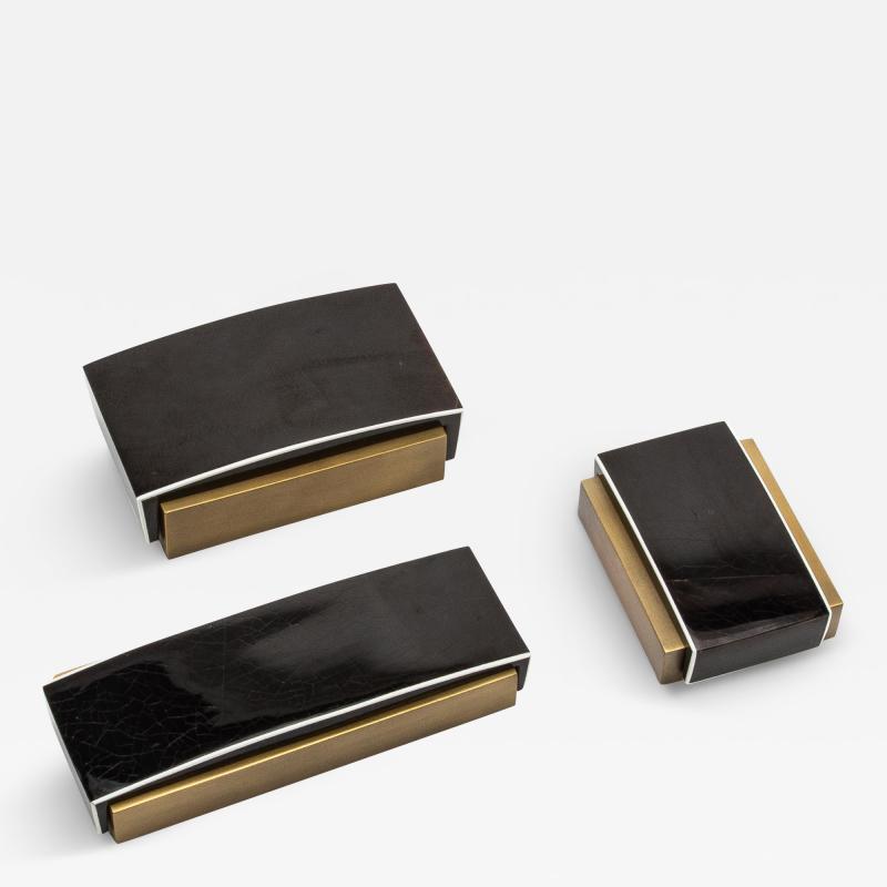  R Y Augousti Set of 3 Boxes in Pen Shell and Bronze Patina Brass by R Y Augousti