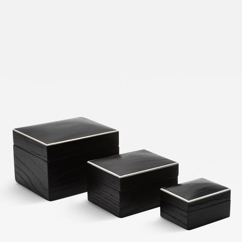  R Y Augousti Set of 3 Curved Top Boxes in Black Oak by R Y Augousti