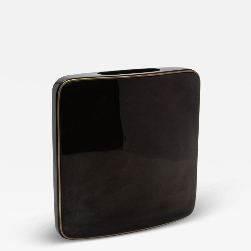  R Y Augousti Vase in Black Shell with Brass Details by R Y Augousti