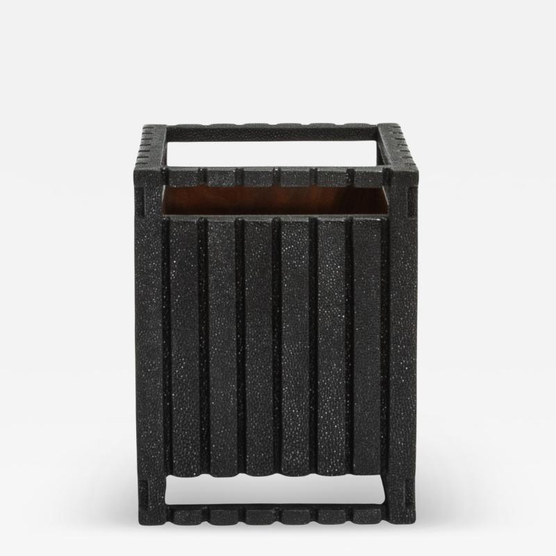  R Y Augousti Waste Bin in Black Shagreen Detail by R Y Augousti