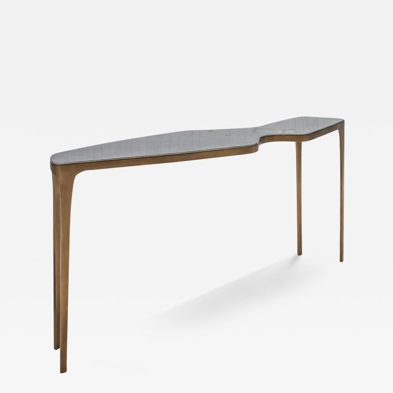  R Y Augousti XL Console in Black Shell with Bronze Patina Brass by R Y Augousti