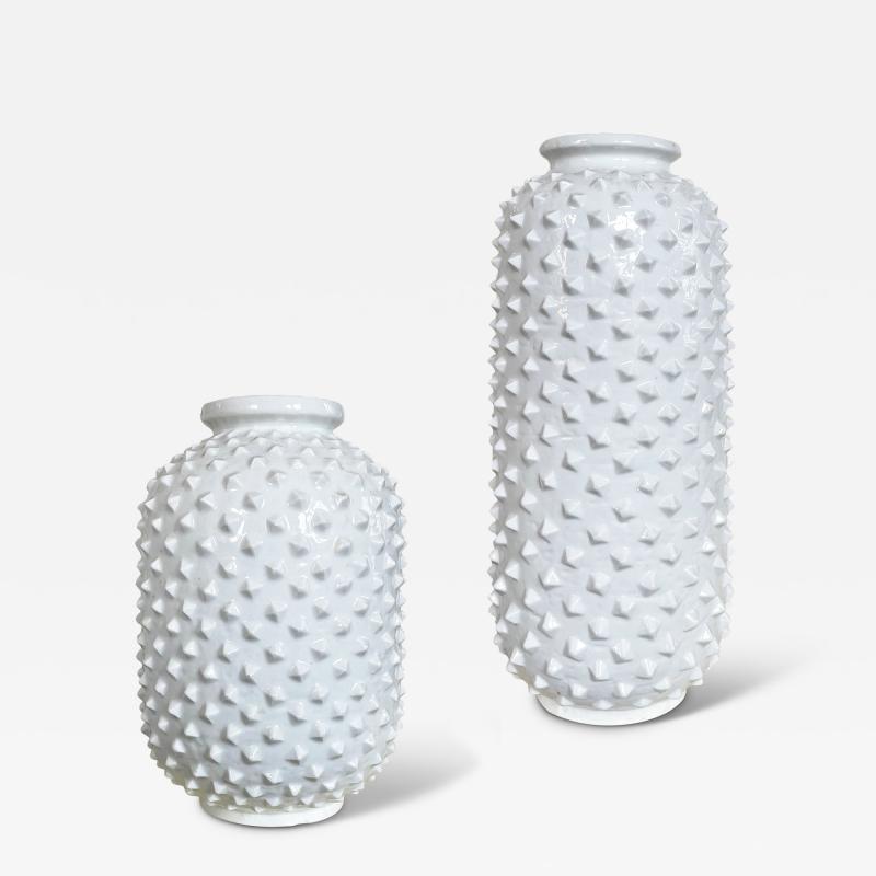  R rstrand Rorstrand Studio Duo of White Spiked Vases by Gunnar Nylund