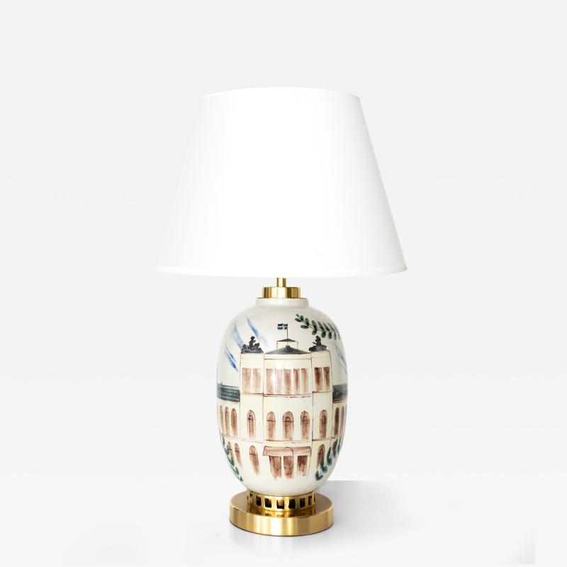 R rstrand Rorstrand Studio OSKAR DAHL LUND LANDSCAPE CERAMIC LAMP FOR RORSTRAND STUDIO SWEDEN 1950