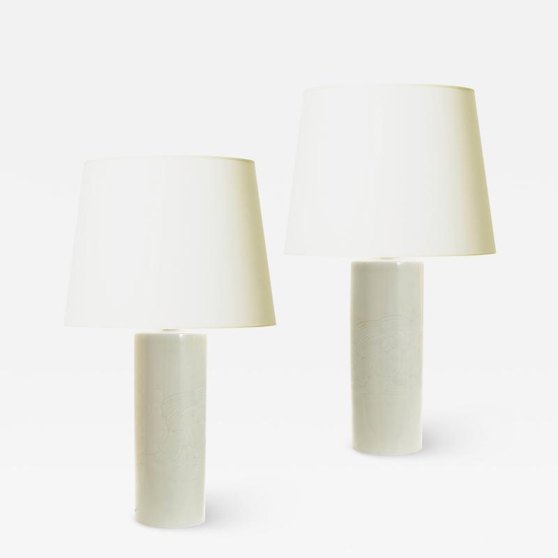  R rstrand Rorstrand Studio Pair of Table Lamps with Cloudy Reliefs by Olle Alberius