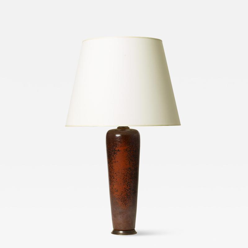  R rstrand Rorstrand Studio Tall Table Lamp in Dappled Burnt Sienna Glaze by Carl Harry Stalhane