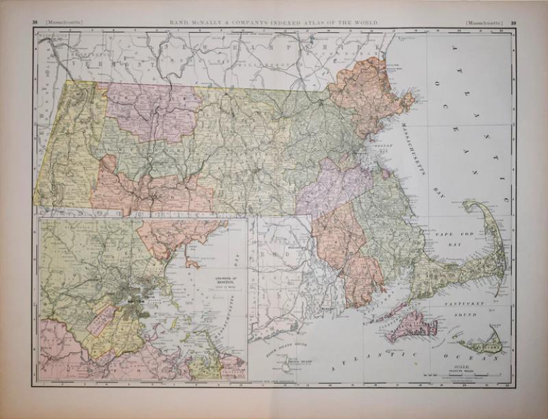  RAND MCNALLY RAND MCNALLY AND COMPANY MASSACHUSETTS WITH INSET MAP OF BOSTON 