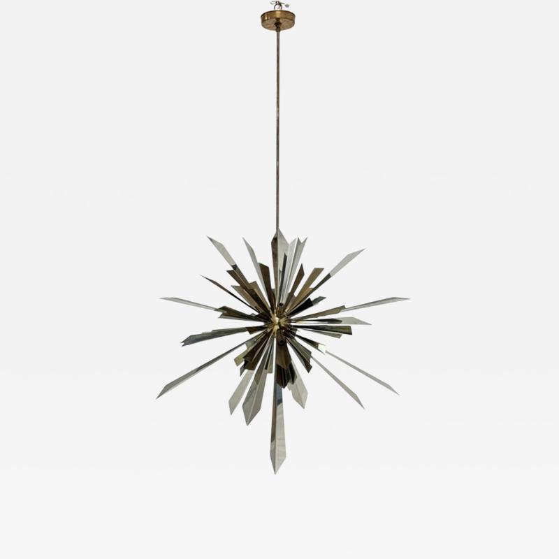  REMAINS LIGHTING Brass Nickel Sunburst Chandelier by Remains Lighting of New York