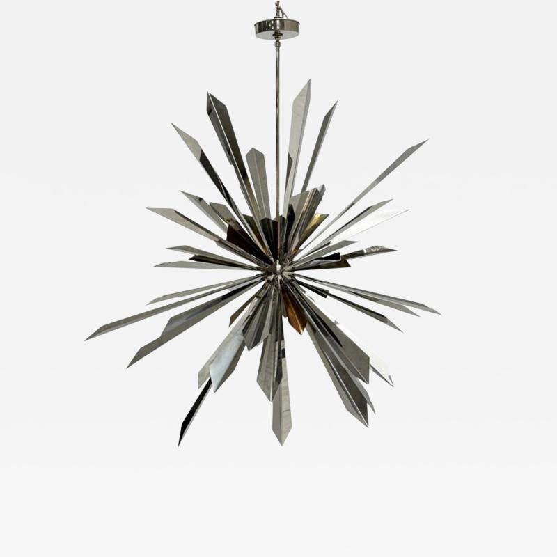  REMAINS LIGHTING Nickel Brass Sunburst Chandelier by Remains Lighting Los Angeles Modern
