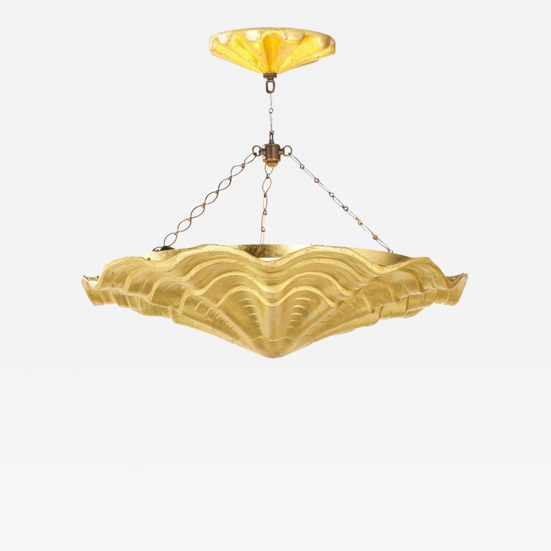  REMAINS LIGHTING SHELL CHANDELIER IN GOLD LEAF AFTER TONY DUQUETTE BY REMAINS LIGHTING