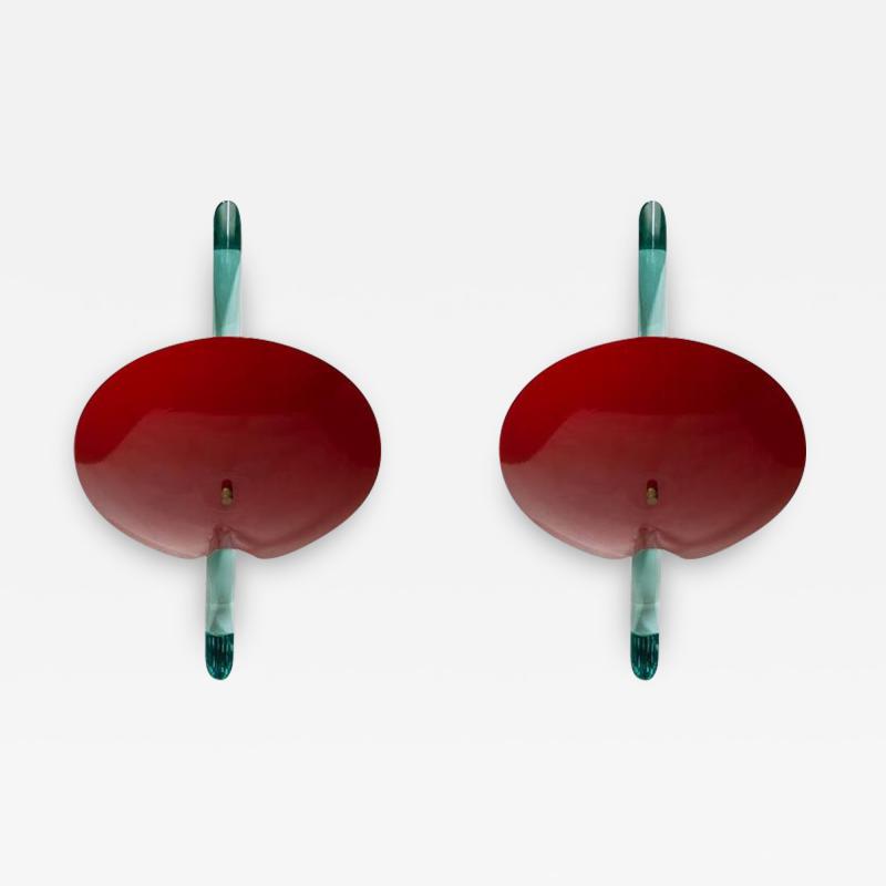  ROBERTO GIULIO RIDA PAIR OF RED COLOUR AND BRASS WALL LIGHTS BY ROBERTO GIULIO RIDA