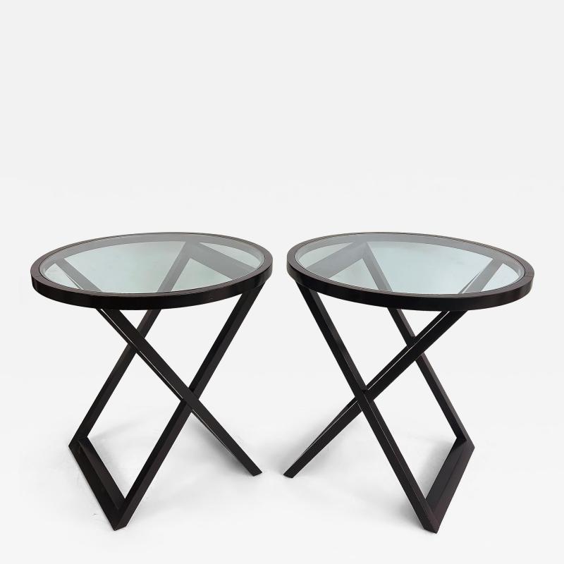 Ralph Lauren Ralph Lauren Mercer Street Round Side Tables Glass Tops X Frame Bases Pair